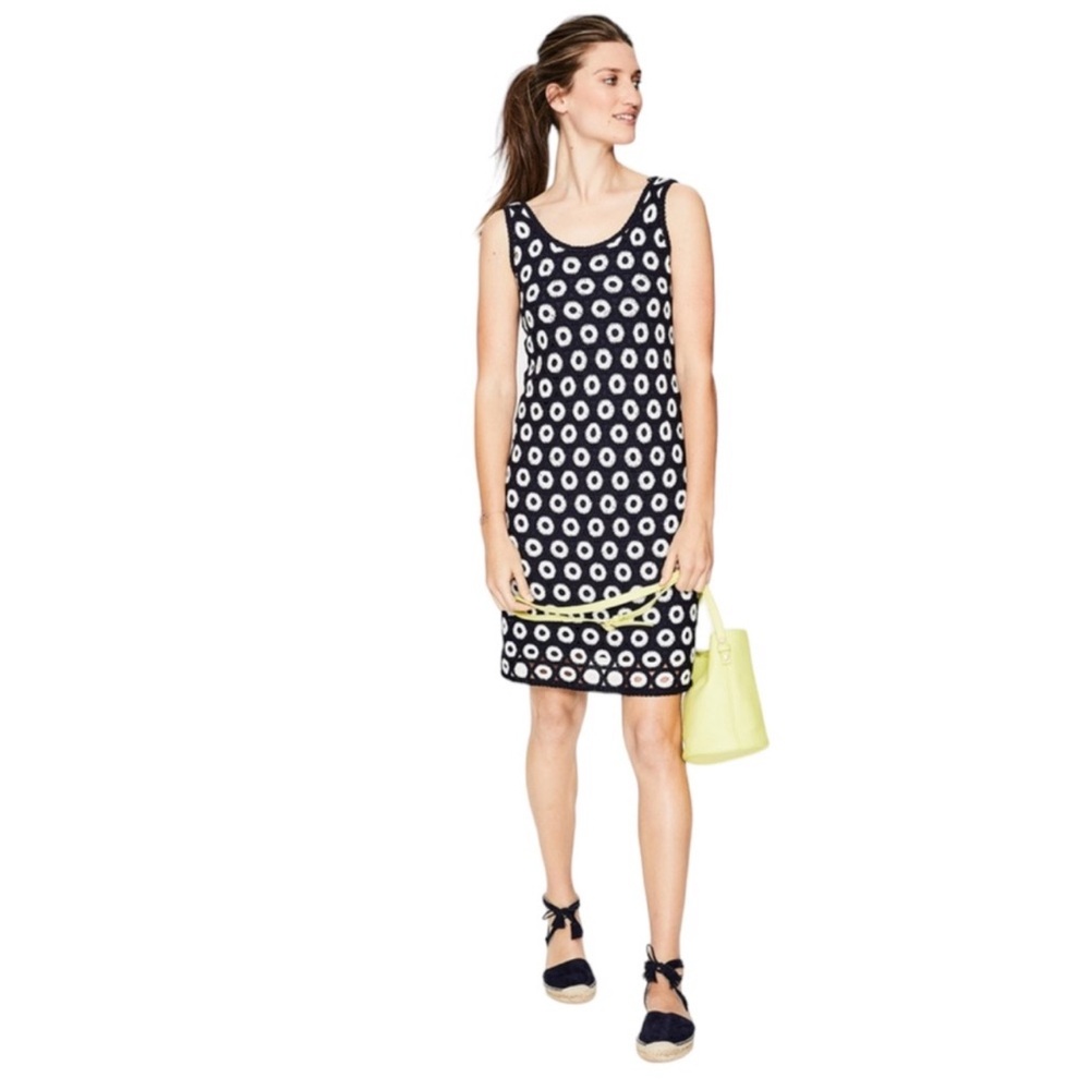NWT Boden Elena Knitted Crochet Dress | Navy and White